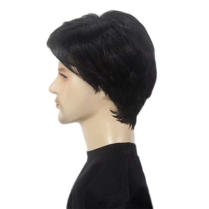 Perruque pour hommes points latéraux perruque de cheveux courts bouclés pour hommes européens et américains ensemble de tête perruque habillée