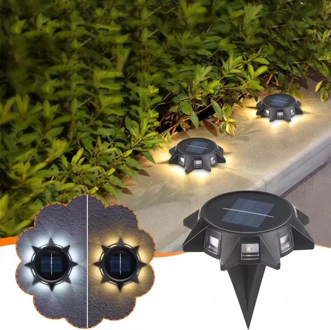 Lot de 4 Spots lumineux LED solaires encastrables IP65, étanches, pour éclairage décoratif extérieur — idéal pour jardin, cour ou pelouse.
